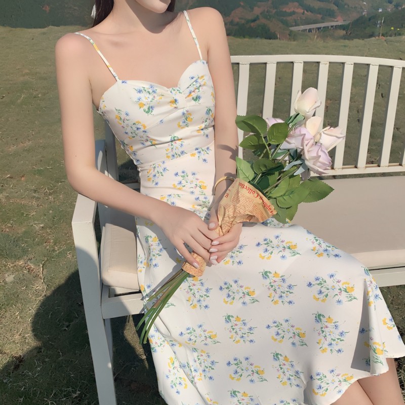 Đầm nữ hoa nhí hai dây dáng xòe midi Emilyshop