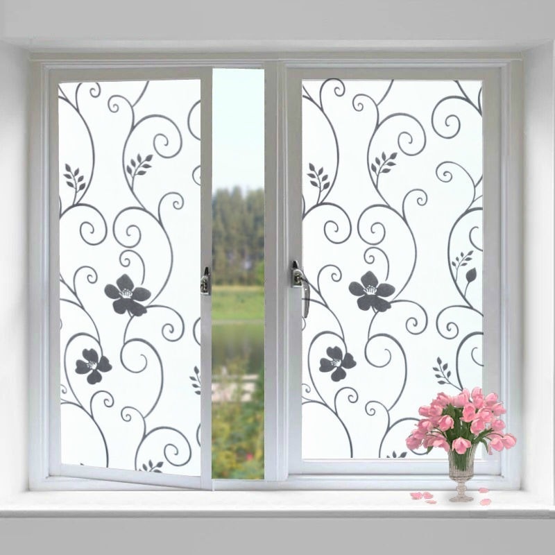 Miếng Dán Cửa Kính Bằng PVC Mờ Chống Tĩnh Điện Họa Tiết Hoa 45x100cm