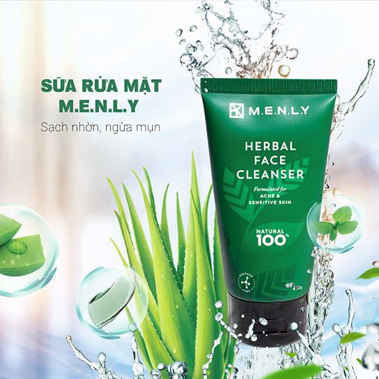 Sữa rửa mặt cho nam da mụn nhạy cảm, giúp sạch sâu, ngăn dầu nhờn Menly thiên nhiên 100ml