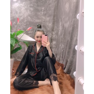 ĐỒ BỘ Pyijama phi lụa viền ren tay dài quần dài mẫu mới nhất