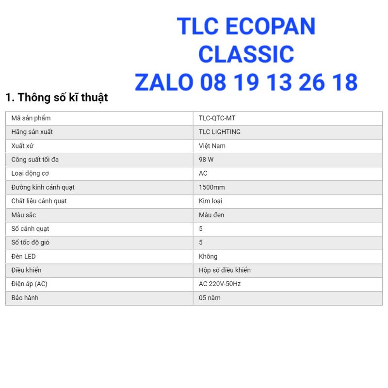 Quạt trần TLC ECOFAN Sapphire, 5 cánh, có đèn, có điều khiển, bảo hành 5 năm, màu gỗ và màu bạc.