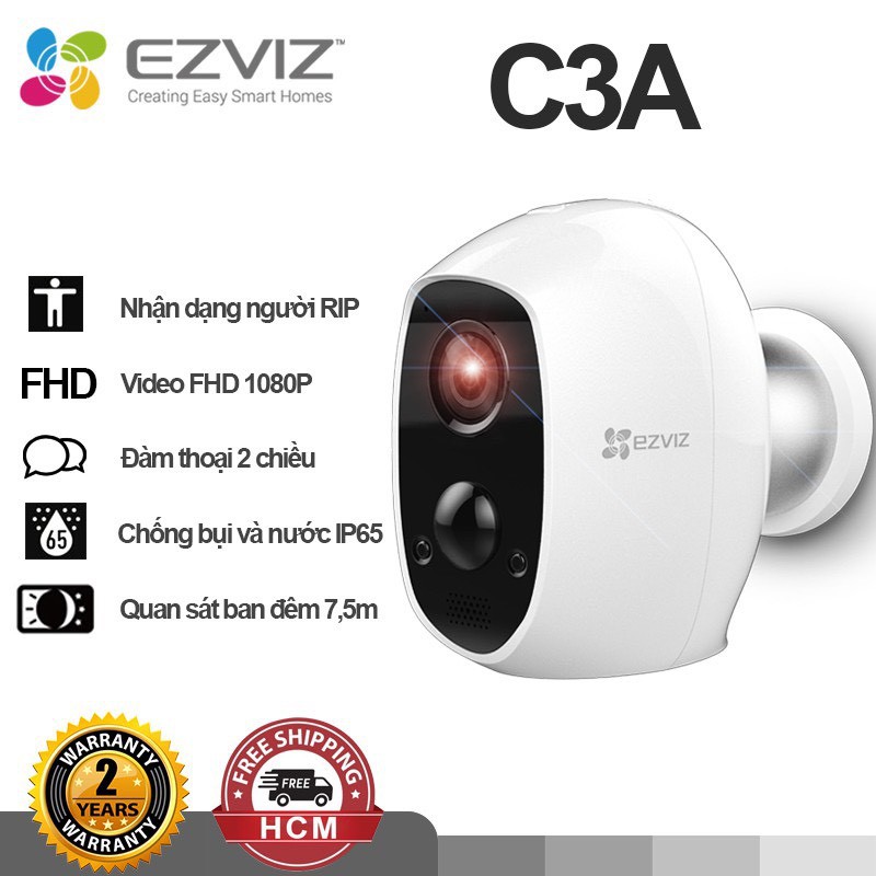 Camera IP ngoài trời Dùng Pin Sạc in EZVIZ CS-BC1C kèm pin mặt trời CS-CMT-Solar, bảo hành chính hãng 24 tháng