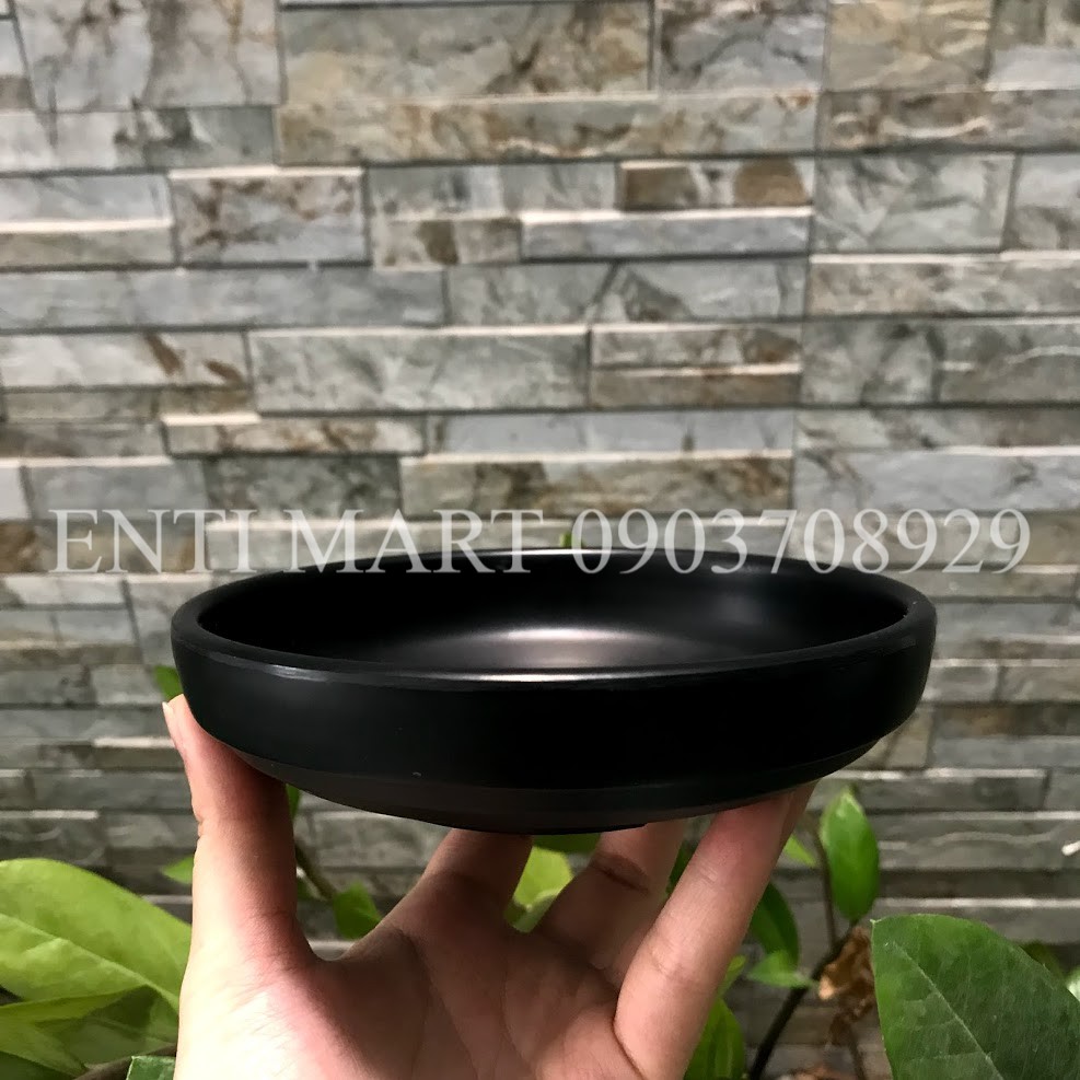 Dĩa nhựa Melamine gân sâu lòng nhám đen( ảnh thật)