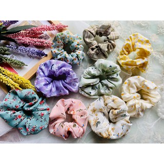 Dây buộc tóc, cột tóc scrunchies vải caro hoa dễ thương