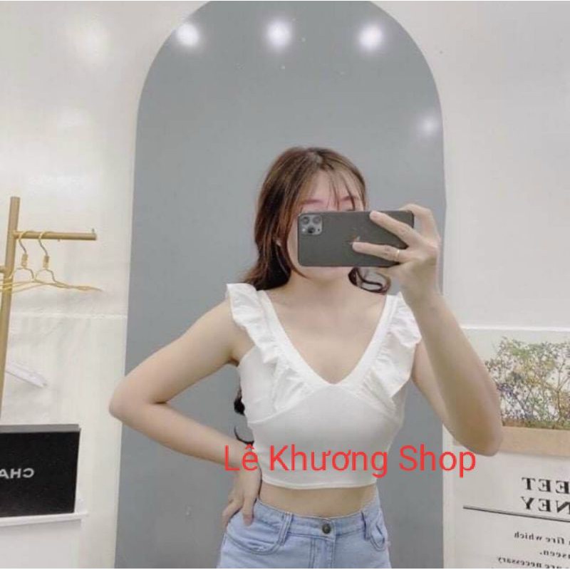 Áo croptop hai dây bản to phối tay cánh tiên hàng y hình kèm ảnh thật ( free size từ 40-53kg)