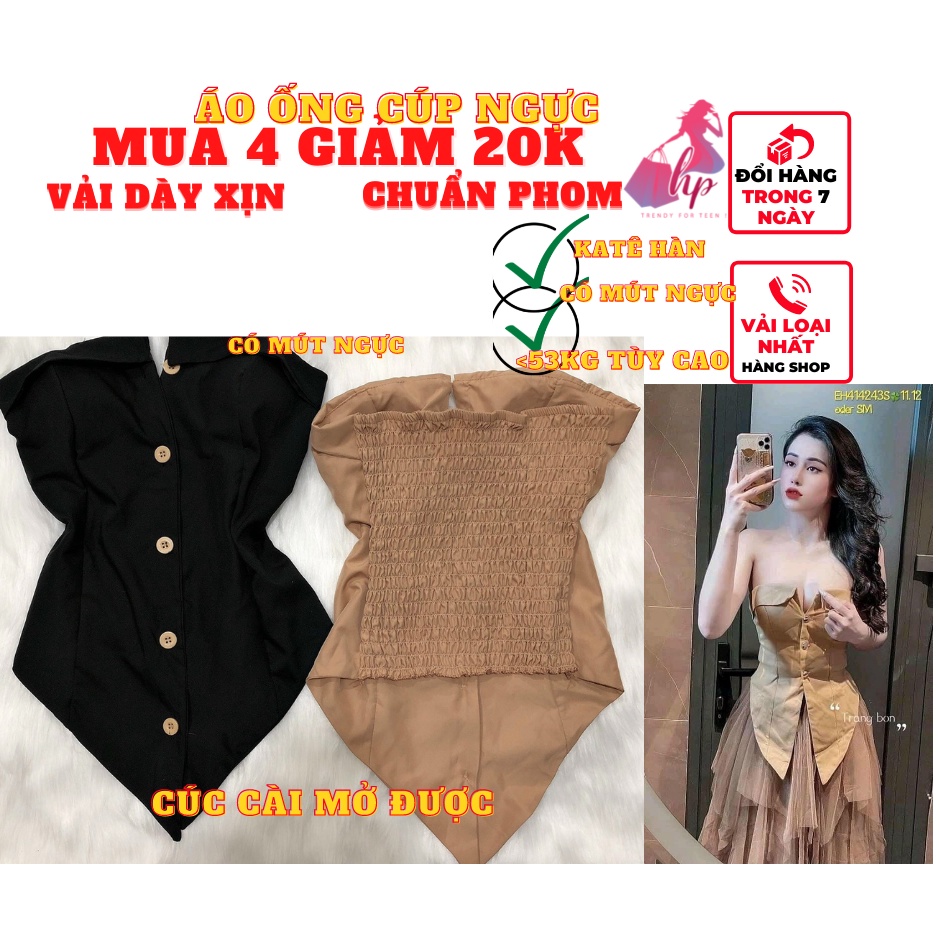 áo ống nữ dạng quây cài mở cúc tà nhọn có mút ngực may nhún sau kiểu hàn quốc sang chảnh thời trang A127