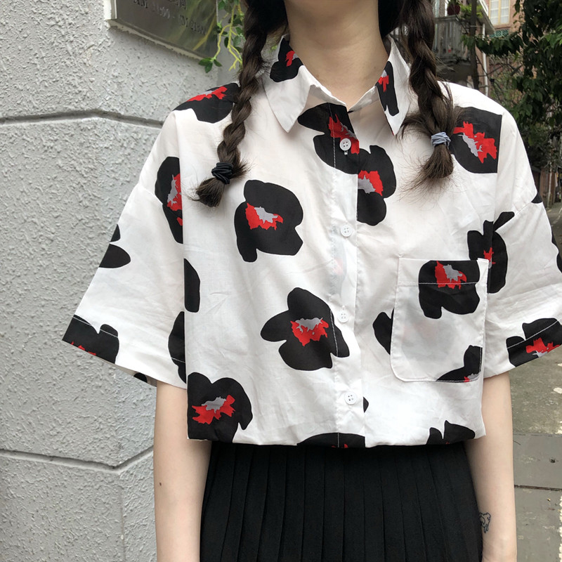 NRVP Áo sơ mi nữ tay ngắn dáng rộng kiểu Hàn Quốc thời trang mùa thu 2021