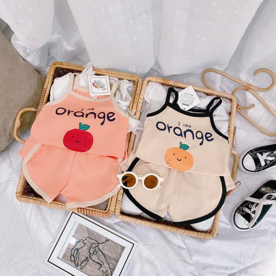 [MẪU MỚI] BỘ HAI DÂY QUẢ CAM CHẤT COTTON MỀM MÁT SIÊU ĐÁNG YÊU CHO BÉ 7-18KG. VIDEO THẬT. XƯỞNG MAY BIBO