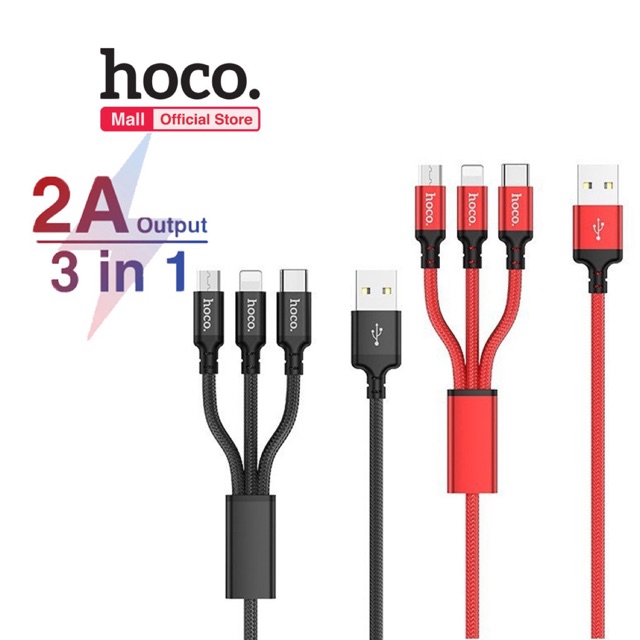 Cáp sạc đa năng 3in1 Hoco X14 dây bện cổng microUSB / Lightning / Type-C dài 1M