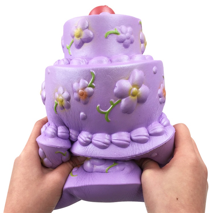 [35CM-ĐẠI KHỔNG LỒ] Squishy Bánh Kem Sinh Nhật 3 Tầng Màu Tím Đẹp Đại Khổng Lồ Chính Hãng