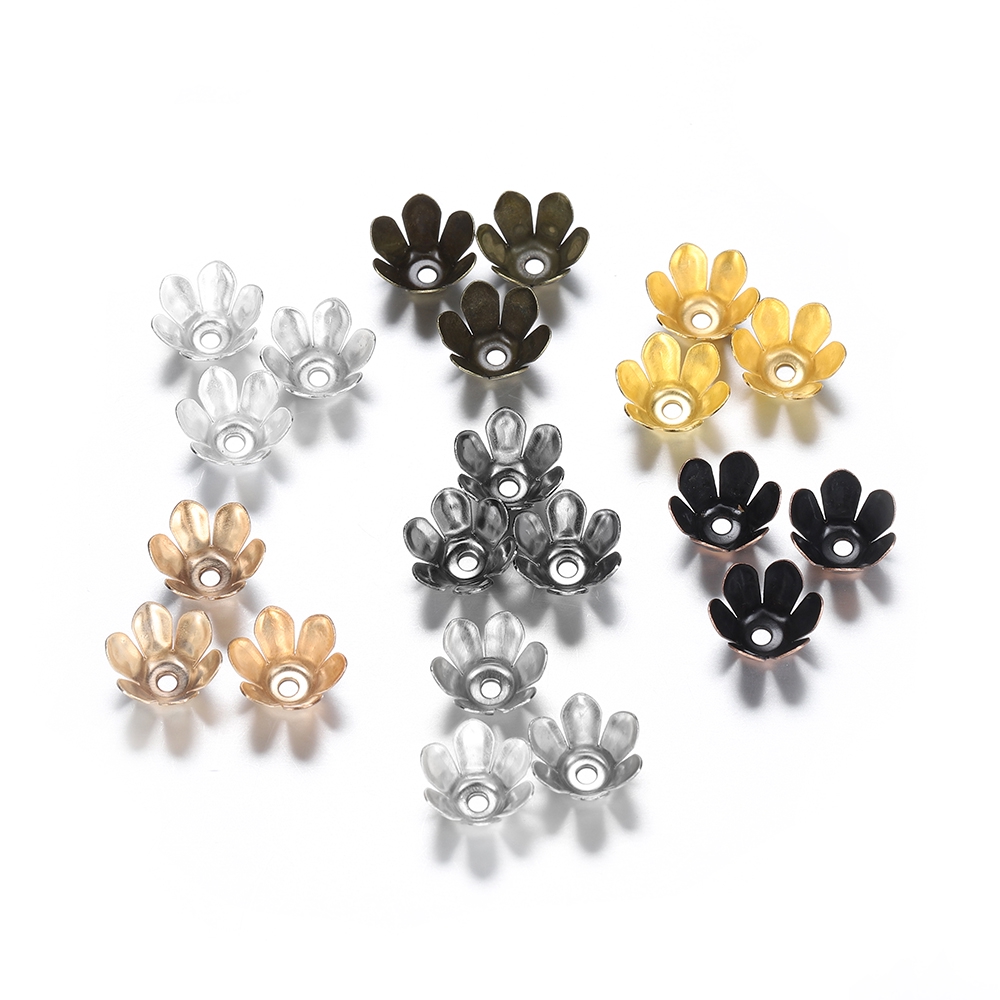 50 Hạt xỏ ST.KUNKKA màu bạc vàng đồng hình cánh hoa sáu cánh kiểu mũ chụp làm đồ trang sức tự làm DIY