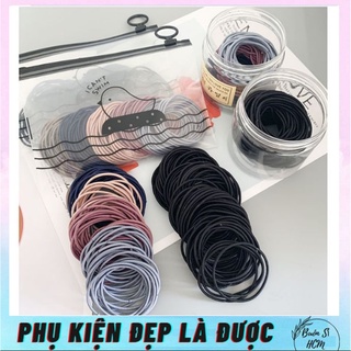 Set 100 dây buộc tóc trơn kèm túi zip siêu xinh mix màu, 100 thun lớn