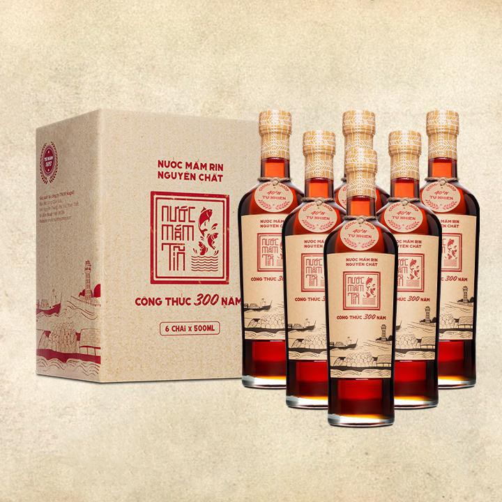 Nước Mắm Tĩn Nhãn Đỏ Độ Đạm 40N Thùng 6 Chai Thủy Tinh 500ml/chai Rin Nguyên Chất Truyền Thống Sạch Không Chất Bảo Quản