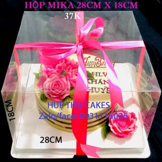 Hộp đựng bánh mica vuông (5 hộp) trong suốt rộng 26cm + đế sang trọng