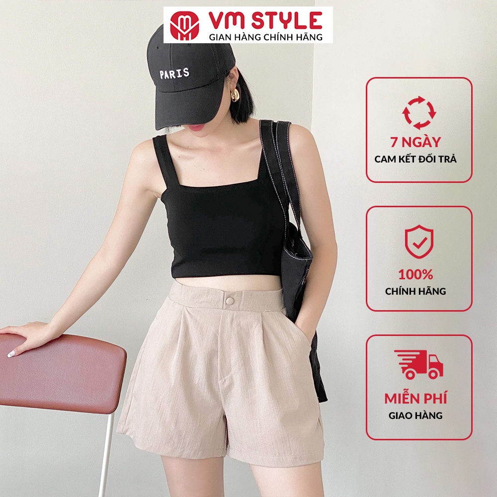 Quần short nữ ống rộng VM STYLE chất đũi trơn phối nút bọc trẻ trung-602- 22STU03P20203 | BigBuy360 - bigbuy360.vn