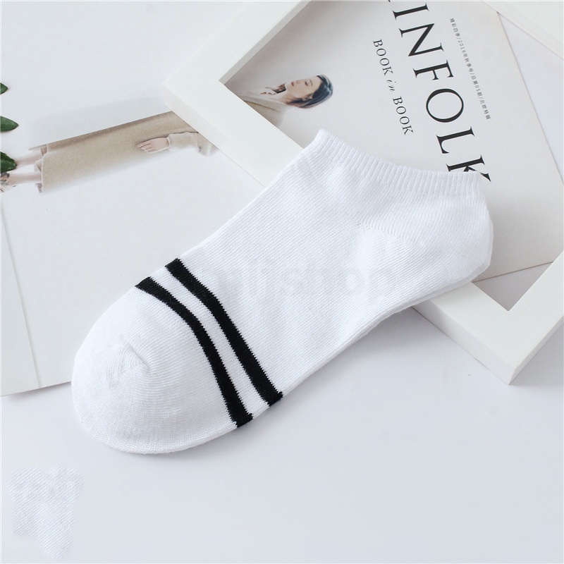 [Vớ nữ cổ thấp] Tất trơn sọc ngang 2 vạch điểm nhấn unisex cổ thấp màu trơn nhiều mẫu đáng yêu dễ phối đồ