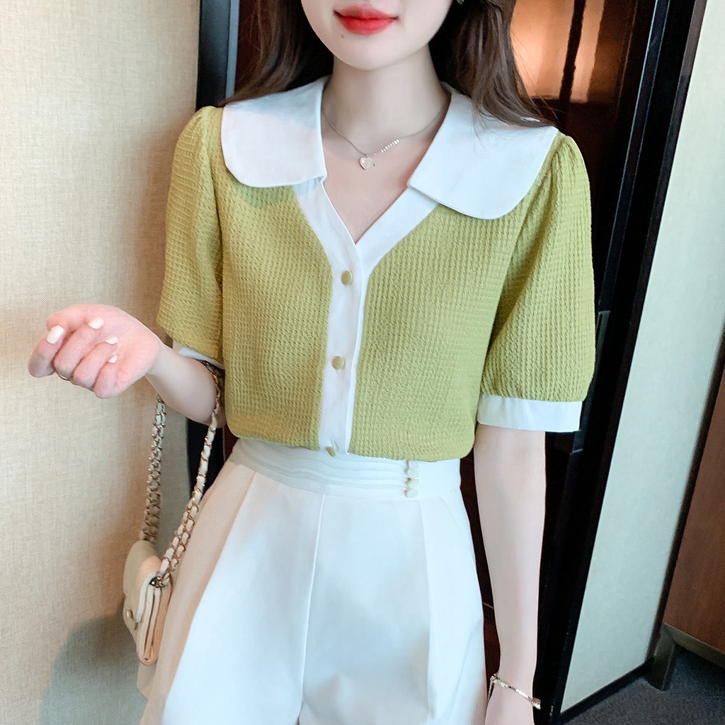 Áo chiffon Ngắn Tay Cổ Búp Bê Phong Cách Phương Tây Thời Trang Mùa Hè Cho Nữ