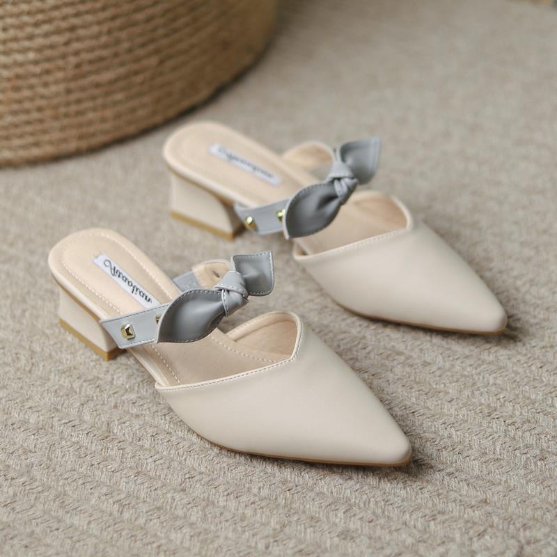 Giày Sandal Cao Gót Hở Ngón Bằng Da Thật Phong Cách Pháp Thanh Lịch Dành Cho Nữ