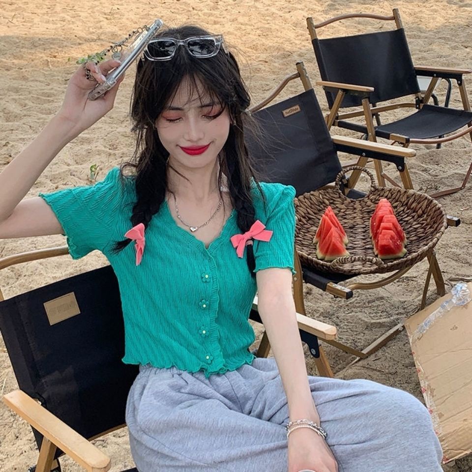 Áo Thun Tay Ngắn Phối Bèo Thời Trang Mùa Hè Dành Cho Nữ