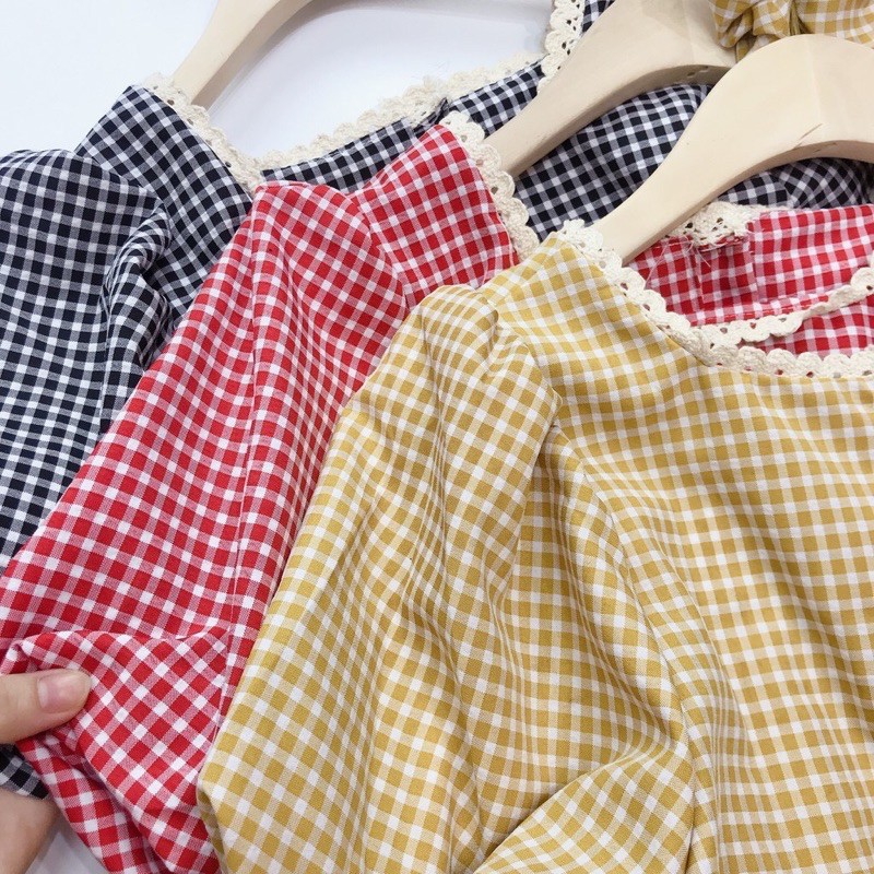 Set Nữ Áo Caro kèm Dây buộc tóc siêu xinh