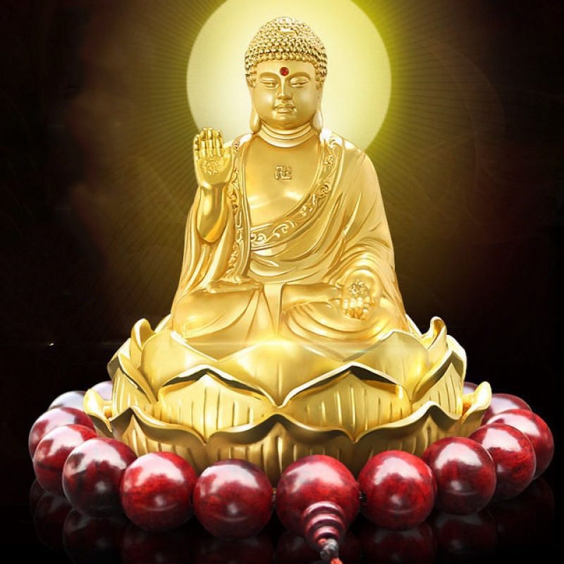 Tượng Phật Bà Quan Thế Âm Bồ Tát - Tọa Đài Sen Đính Đá Cao Cấp, Tượng Quan Âm Trang Trí Taplo Xe Hơi May Mắn Bình An