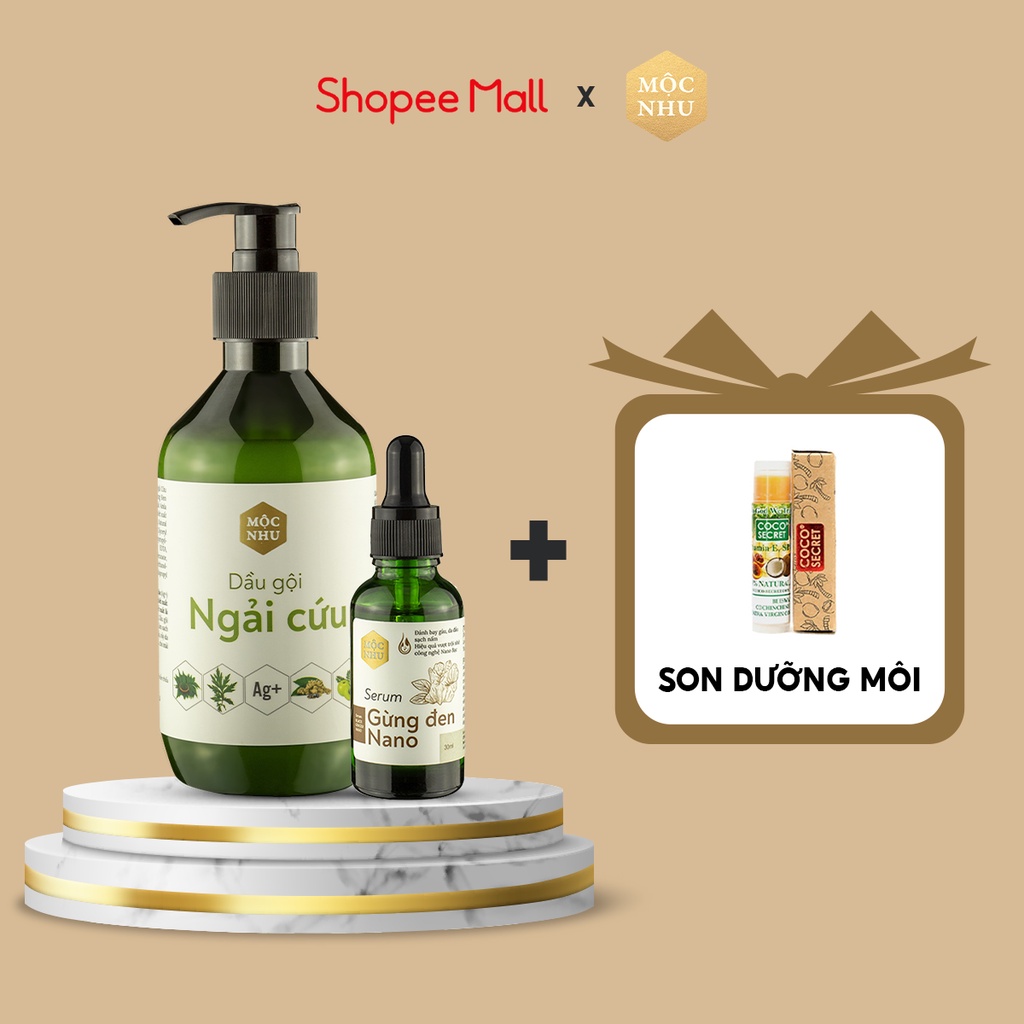 Bộ Đôi Dầu Gội Ngải Cứu + Serum Gừng Đen Nano Mộc Nhu - Dứt Điểm Gàu Ngứa, Nấm Da Đầu