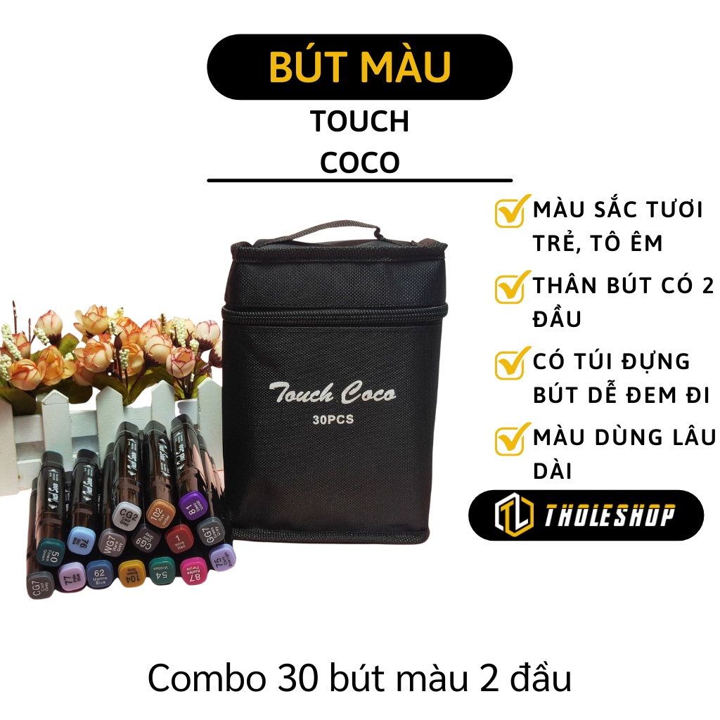 Bút Màu Lông - Combo 30 Bút Màu Dạ 2 Đầu Touch Coco Chuyên Nghiệp Kèm Túi Vải 8668