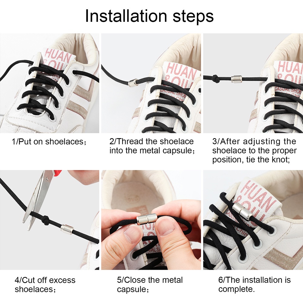 Cặp dây giày thể thao không cần buộc có khóa kim loại nhanh chóng co giãn tiện lợi