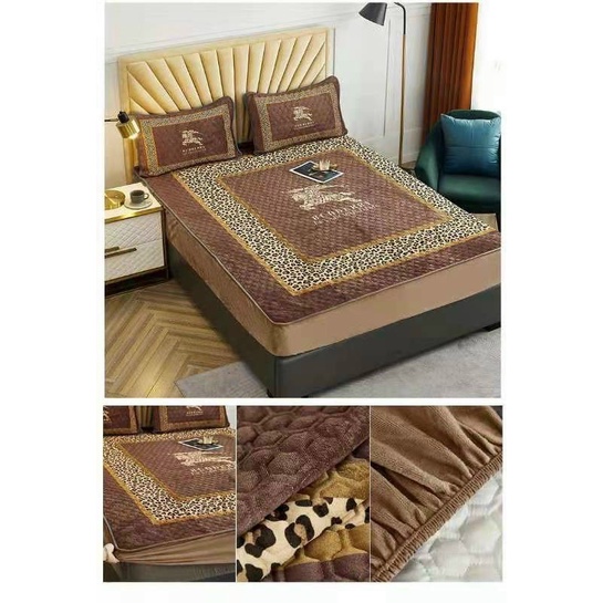 BỘ 3 MÓN GA GỐI NỈ NHUNG TRẦN TRÁM BO CHUN BỌC ĐỆM HỌA TIẾT THƯƠNG HIỆU