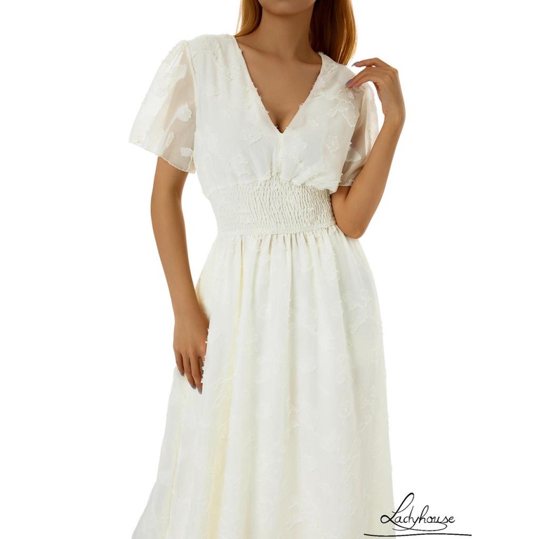 Đầm Tay Loe Ngắn Cổ Chữ V Màu Trơn In Họa Tiết Độc Đáo Thời Trang Mùa Hè Cho Nữ