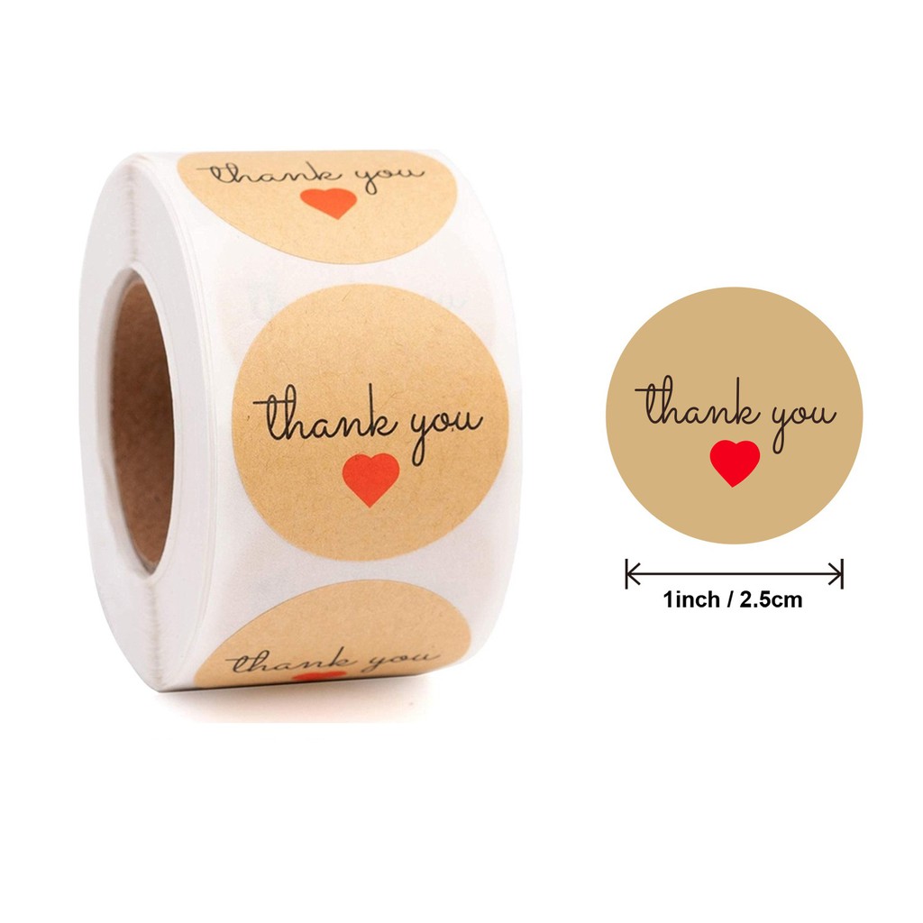 Cuộn 500 nhãn dán "Thanh you" - Cảm ơn vintage, giấy craft đơn giản đáng yêu