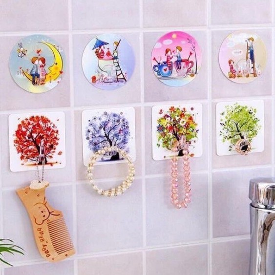 Móc dán tường 3D treo đồ chịu lực (sét 10 móc)