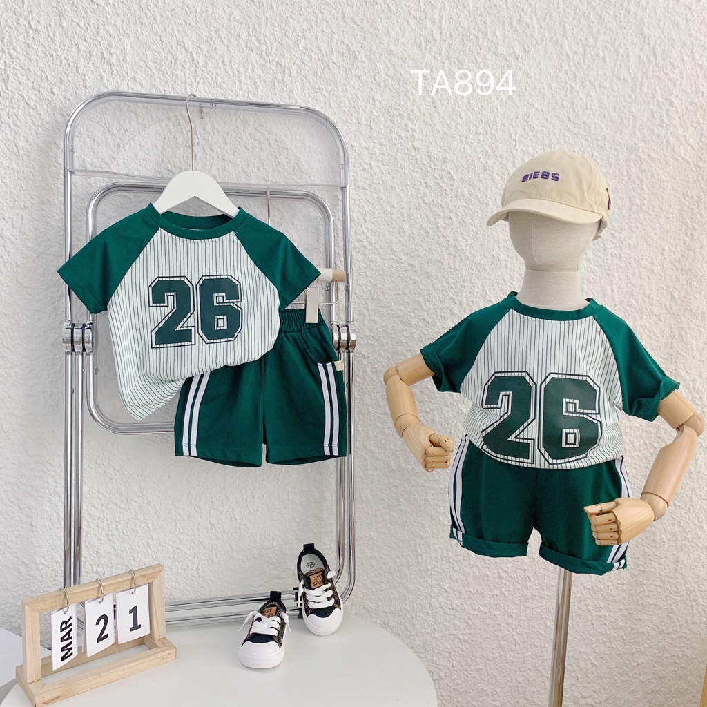 Bộ cotton cộc tay số thể thao cho bé trai gái thông hơi thoáng mát