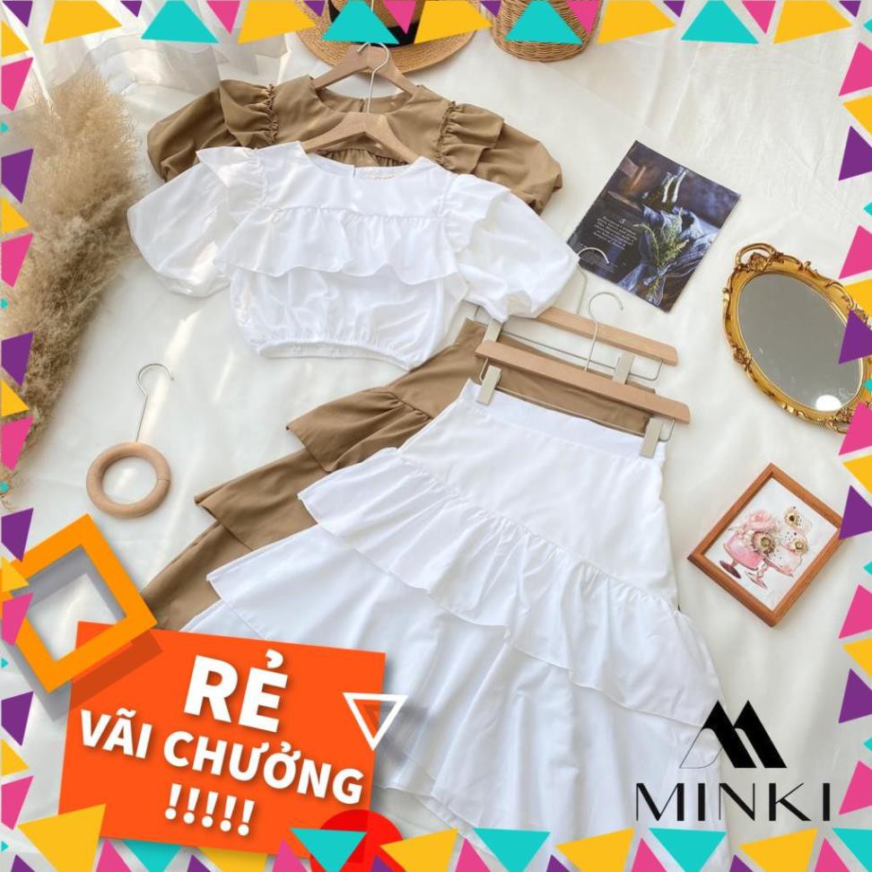 [SALE_SỐC_45%] SET ÁO TẦNG CHÂN VÁY XÉO - Chất liệu Kaki Cotton nhập khẩu - Hai màu Nâu tây/ Trắng - [THIẾT KẾ] [HOT] | BigBuy360 - bigbuy360.vn