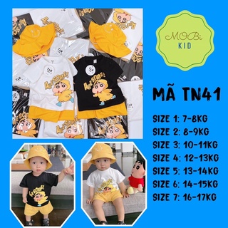 Tn41 bộ cotton kèm nón bé shin cho bé đi học từ 7kg đến 17kg