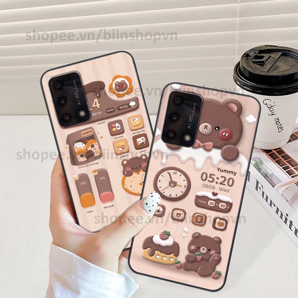 Ốp Oppo A74 / A94 / A95 in 3D icon gấu nổi siêu xinh, siêu đáng yêu, cá tính phong cách
