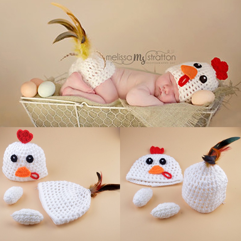 Set Mũ Và Quần Đan Len Thủ Công Hình Gà Con Dễ Thương Dùng Làm Đạo Cụ Chụp Ảnh Cho Bé Sơ Sinh