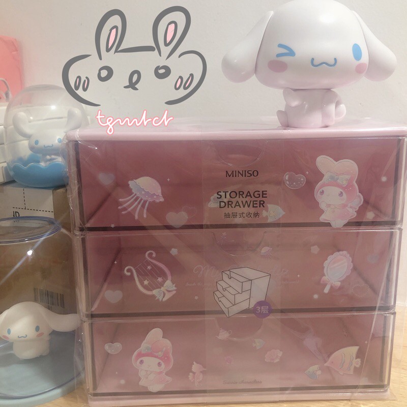 [Ảnh Thật]Tủ nhựa đựng đồ để bàn Sanrio Cinnamoroll Pompompurin My Melody - BST Sanrio Miniso