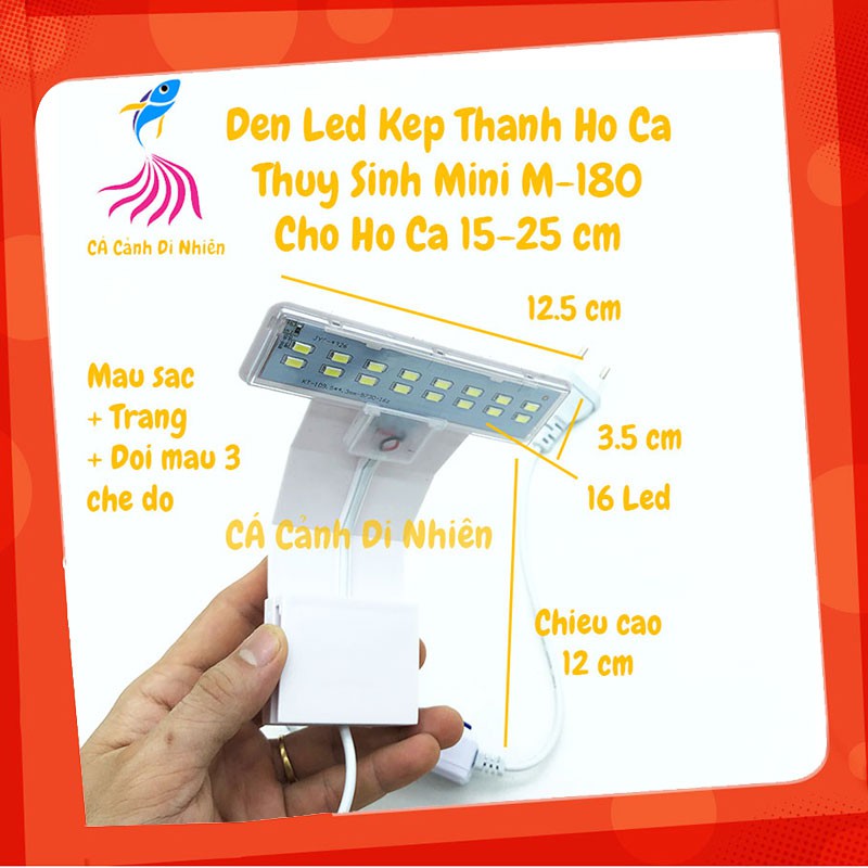 Đèn LED màu trắng, đổi màu kẹp thành hồ cá thủy sinh size 15-25 cm - Đèn hồ cá mini, bể văn phòng