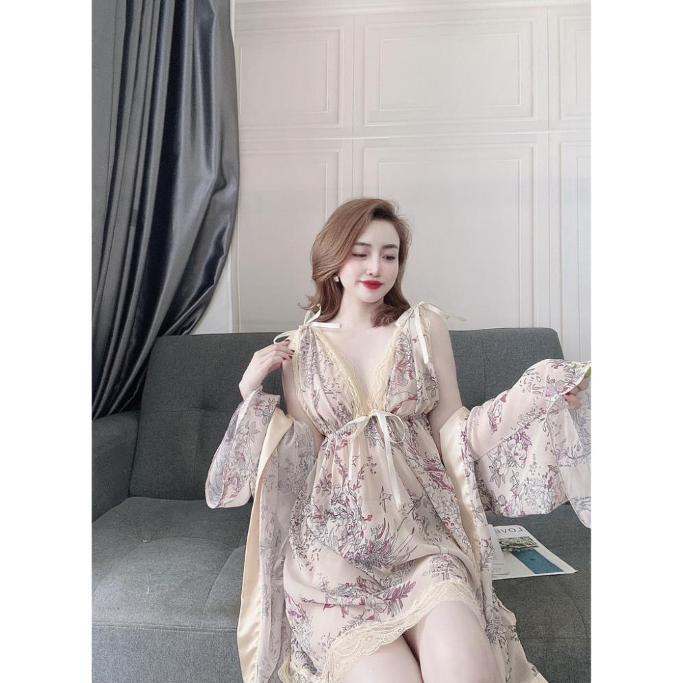 Váy Ngủ Xuyên Thấu Nữ, Set Đồ Ngủ Sexy 3 Món ( Váy Ngủ, Áo Choàng Kèm Quần ) , Đầm Ngủ Mặc Nhà Bigsize Chất Voan Tơ. | BigBuy360 - bigbuy360.vn