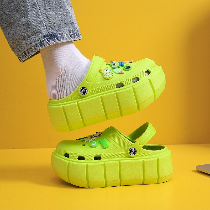 Dép cross nữ đế 5cm siêu nhẹ kèm Sticker dễ thương - dép nữ cross bánh mì hot trend 2022