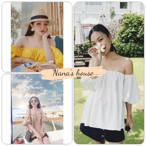 Áo Trễ Vai Bánh Bèo Tay Bồng Nữ  Nana's House - FREESHIP  Áo thun phông hở cổ tiểu thư dáng suông nhiều màu Ulzzang