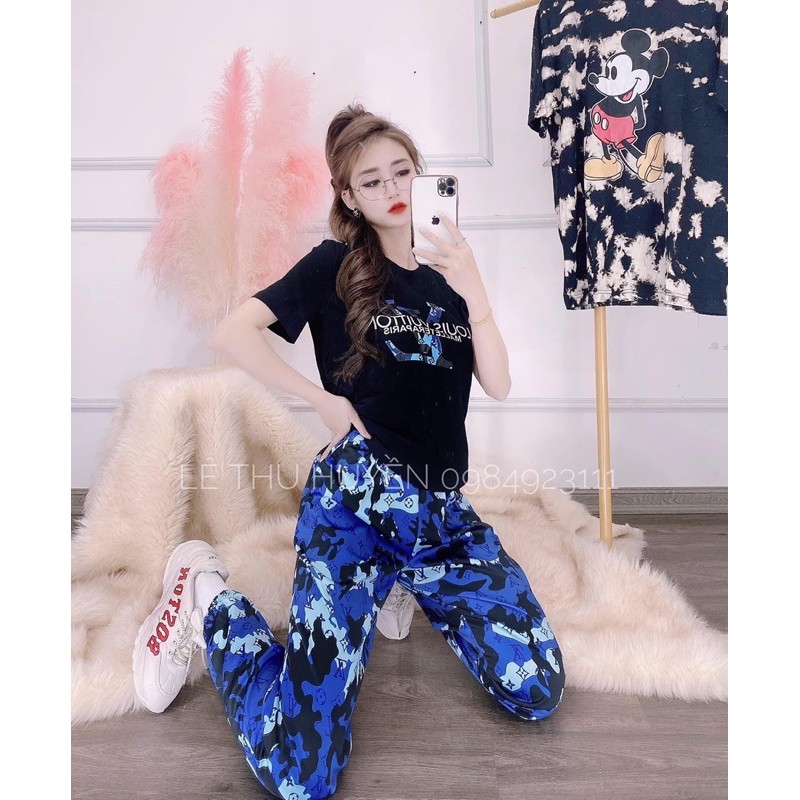 [Rẻ Vô Địch] Bộ LX xanh quần bom loang sẵn nhé Vải cotton tàu 4c chuẩn đẹp, hình in sắc nét Quần bom loang 3D to thụng