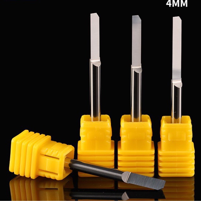 Weitol - Mũi dao cắt CNC 3A loại 4x4x12, 1 lưỡi đáy phẳng cắt Mica, PVC, tấm Alu-Composite