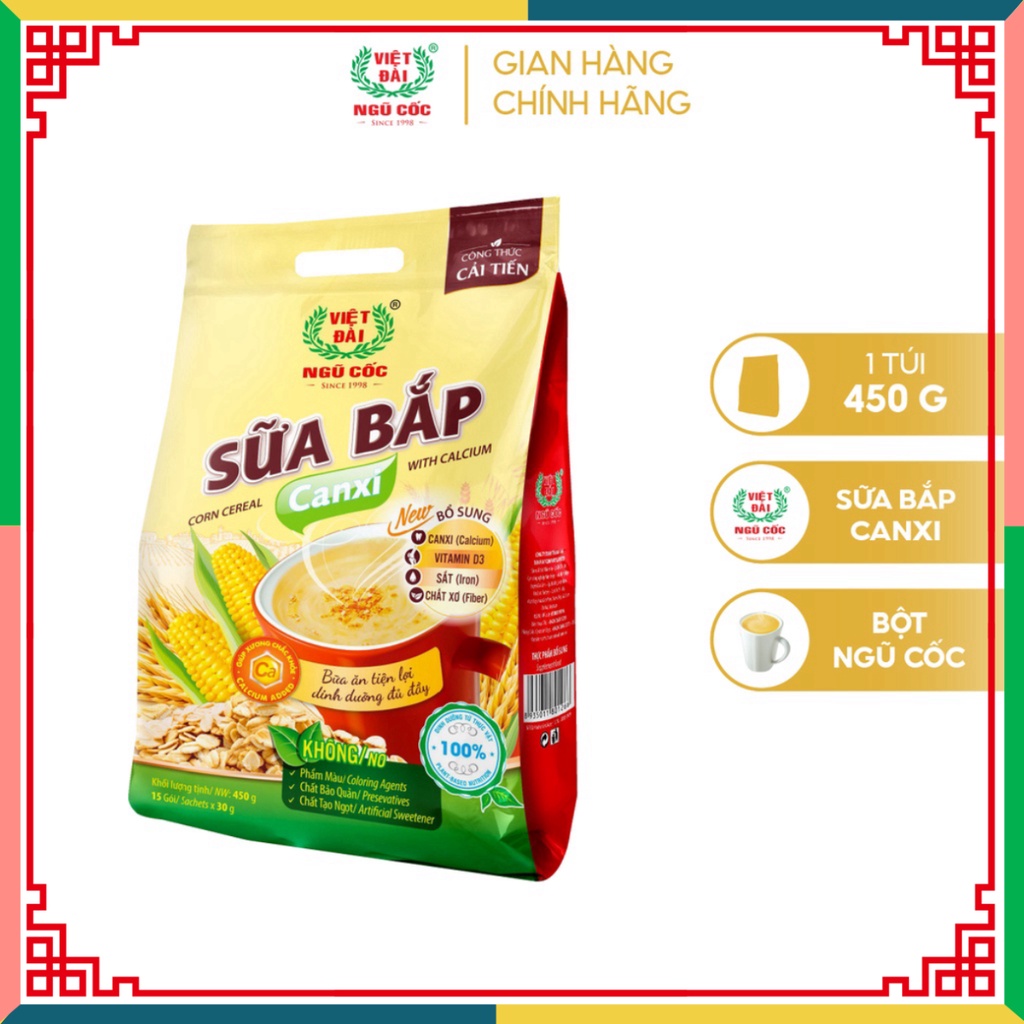 Bột hoa quả Sữa bắp Canxi Việt Đài túi 450g ( Đại lý Ngọc Toản)