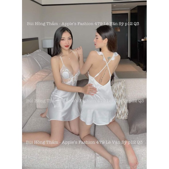 Váy ngủ lụa trắng đan trước