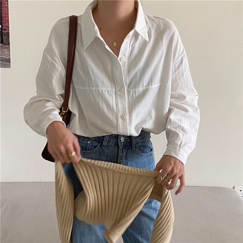 Bộ Áo Sơ Mi Dài Tay Dáng Rộng + Khăn Choàng Kẻ Sọc 37643