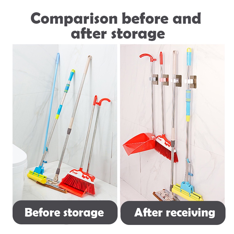 Giá Đỡ Cây Lau Nhà/Cọ Gắn Tường Đa Năng Cho Nhà Bếp/Phòng Tắm