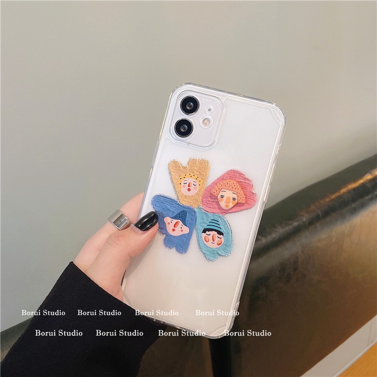 Ốp điện thoại trong suốt họa tiết hoạt hình Graffiti cho iphone12pro max Apple 11 xs 8pins