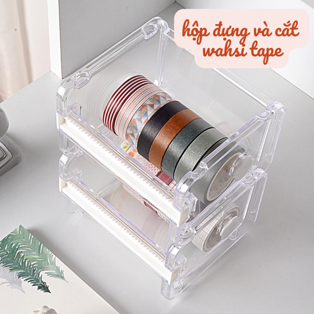 Hộp đựng và cắt băng keo washi tape trong suốt